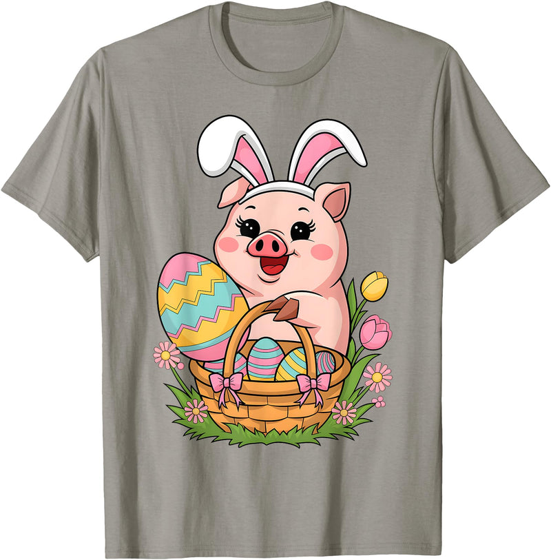 Happy Easter Pig Animal Happy Easter Women Girls Kids Easter Egg Basket Easter Pig T-Shirt - Slate Grey