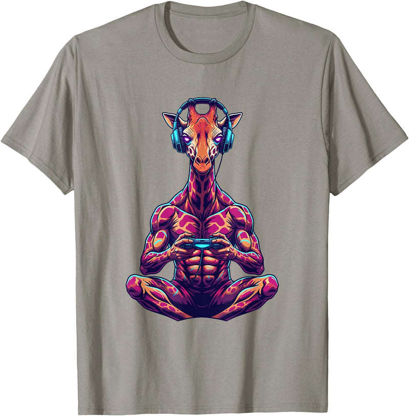 Funny Graphic Gamers tee Giraffe Funny Video Games Giraffe T-Shirt - Slate Grey