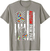 Distressed American Flag Autism Paw Paw Bear Awareness T-Shirt - Slate Grey