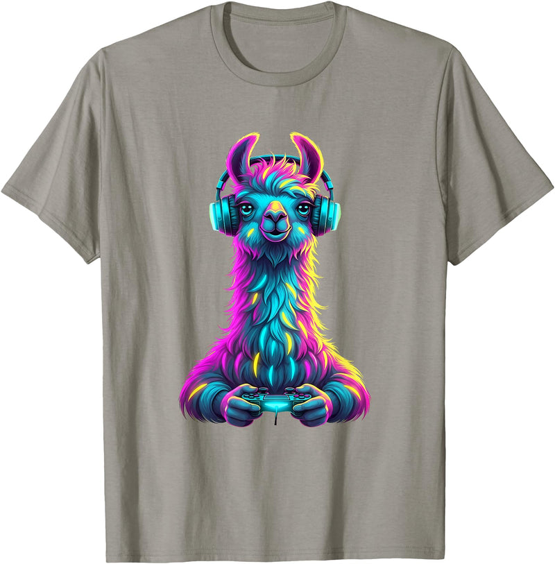 Llama Gamer Lovers Animal Men Women Kids Llama Gaming Animal Video Games Funny Llama T-Shirt - Slate Grey