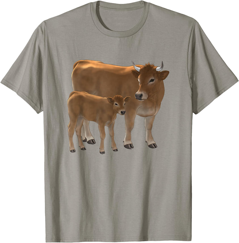 Bauernhof-Tiere von CSForest Aubrac Cow and Aubrac Calf Cattle Farm Animals T-Shirt - Slate Grey