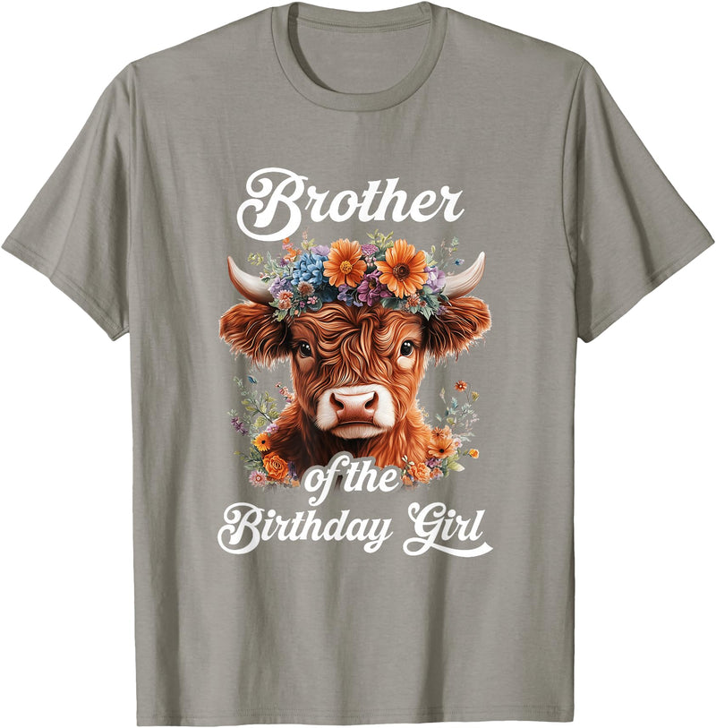 Brother Highland Cow Birthday Girl Brother Of The Birthday Girl Highland Cow Farm Family T-Shirt - Slate Grey