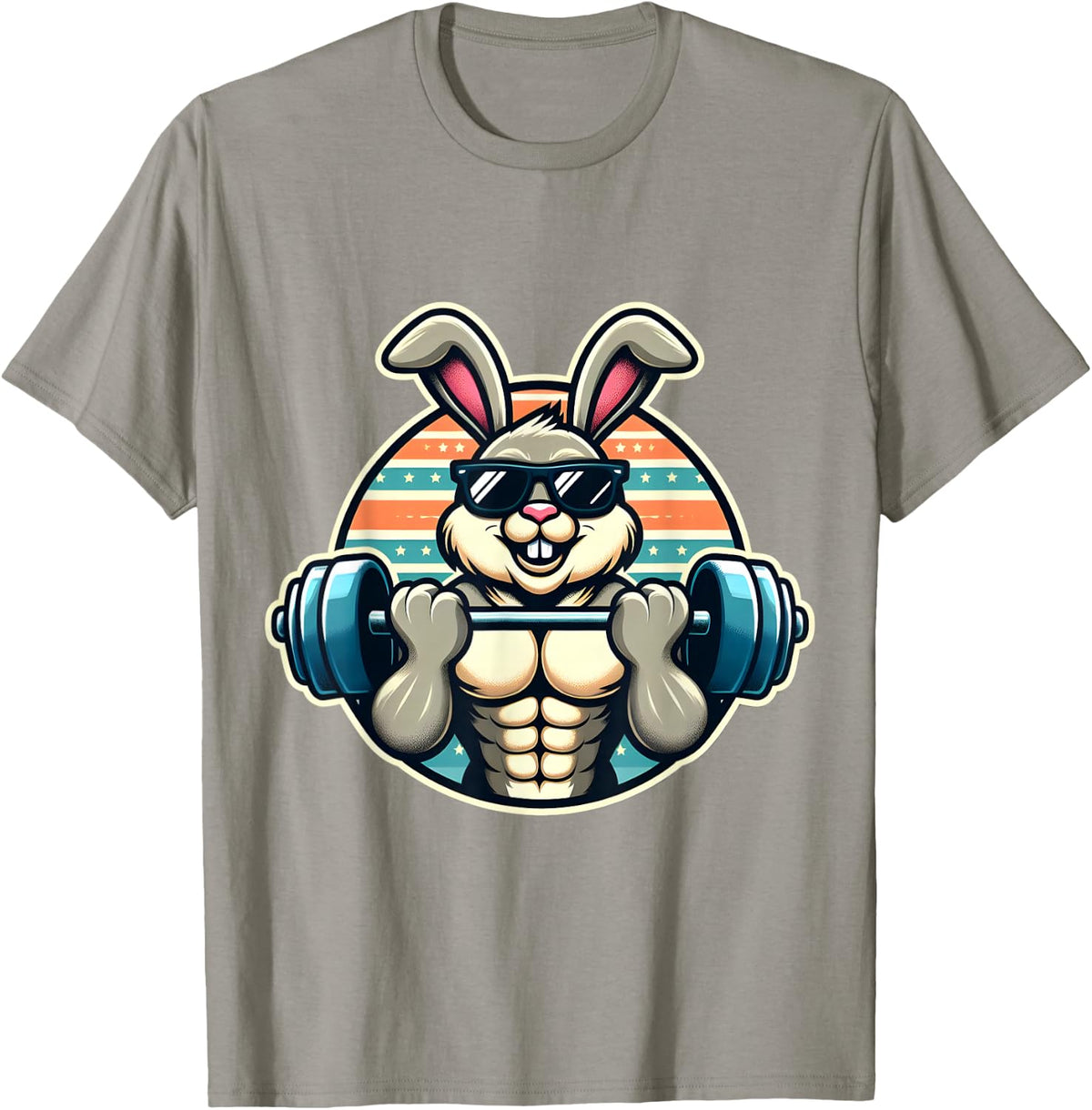 Happy Easter Bunny Rabbit Lifting Weights Training Muscular T-Shirt - Slate Grey