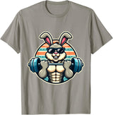 Happy Easter Bunny Rabbit Lifting Weights Training Muscular T-Shirt - Slate Grey