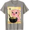 Funny Pig Anime Eating Ramen Pig Ramen Japanese Kawaii Anime Pig T-Shirt - Slate Grey
