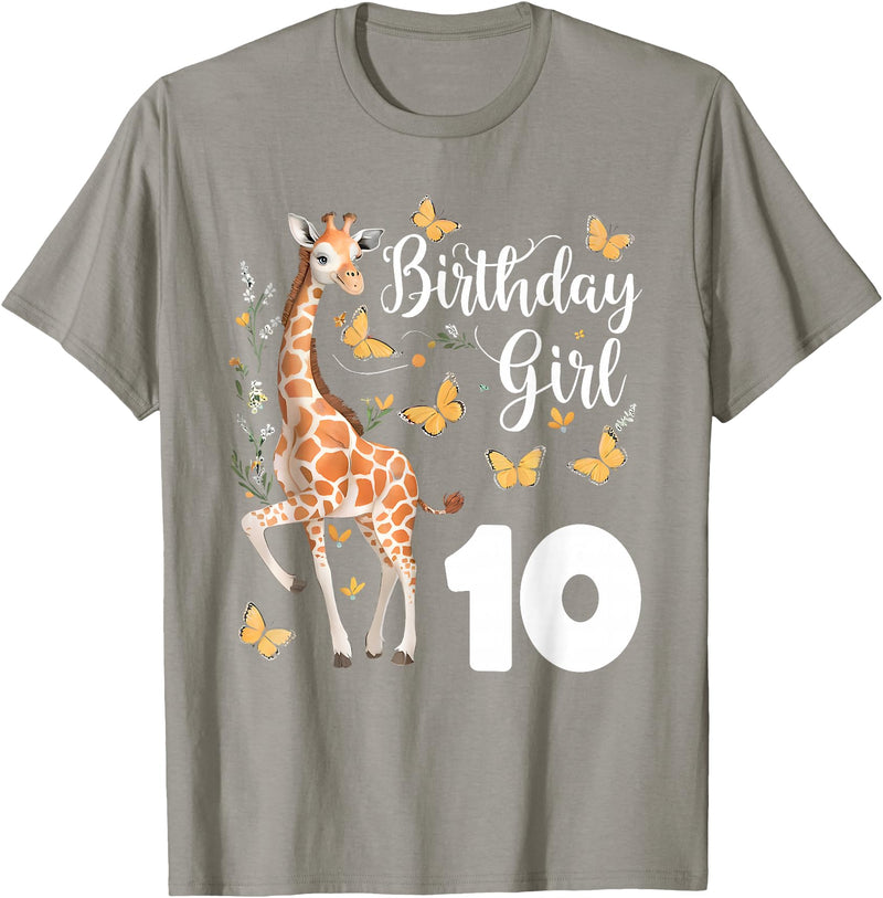 Giraffe Birthday Party by LazyPanda Giraffe 10th Birthday Girl 10 Years Old Giraffe Lover T-Shirt - Slate Grey
