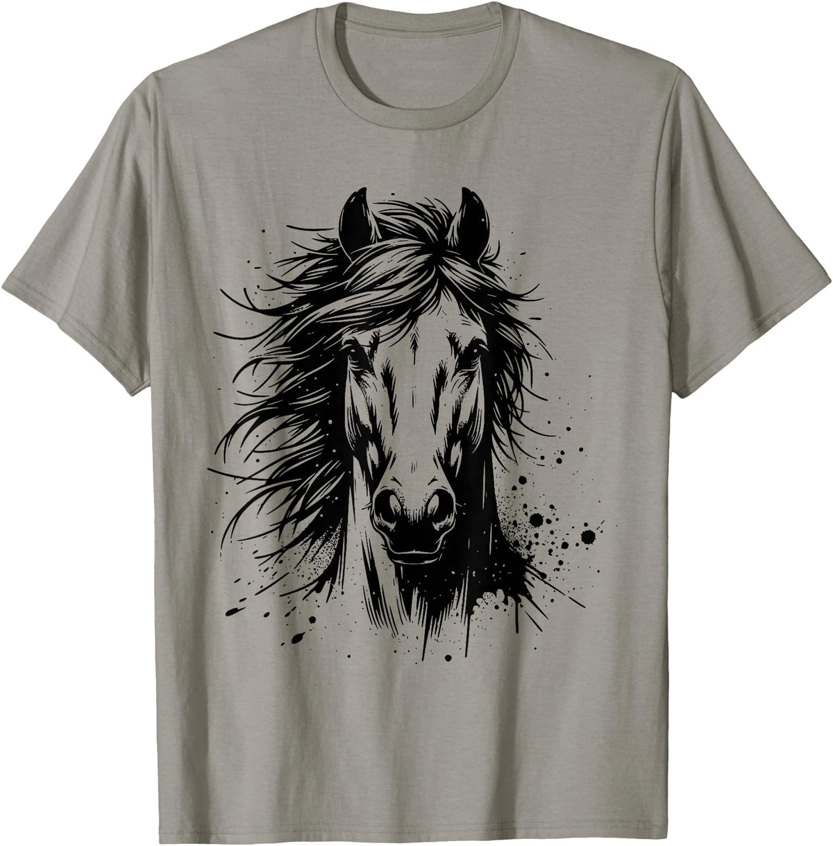 Horse Art For Men Women Kids Horse Portrait Equestrian Horseback Riding Horse Lover Unisex-Adults Kids T-Shirt Grey Small Classic Fit Crew Neck Short Sleeve - Slate Grey