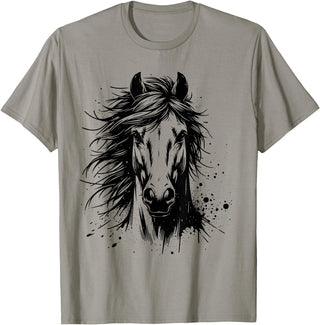 Horse Art For Men Women Kids Horse Portrait Equestrian Horseback Riding Horse Lover Unisex-Adults Kids T-Shirt Grey Small Classic Fit Crew Neck Short Sleeve - Slate Grey