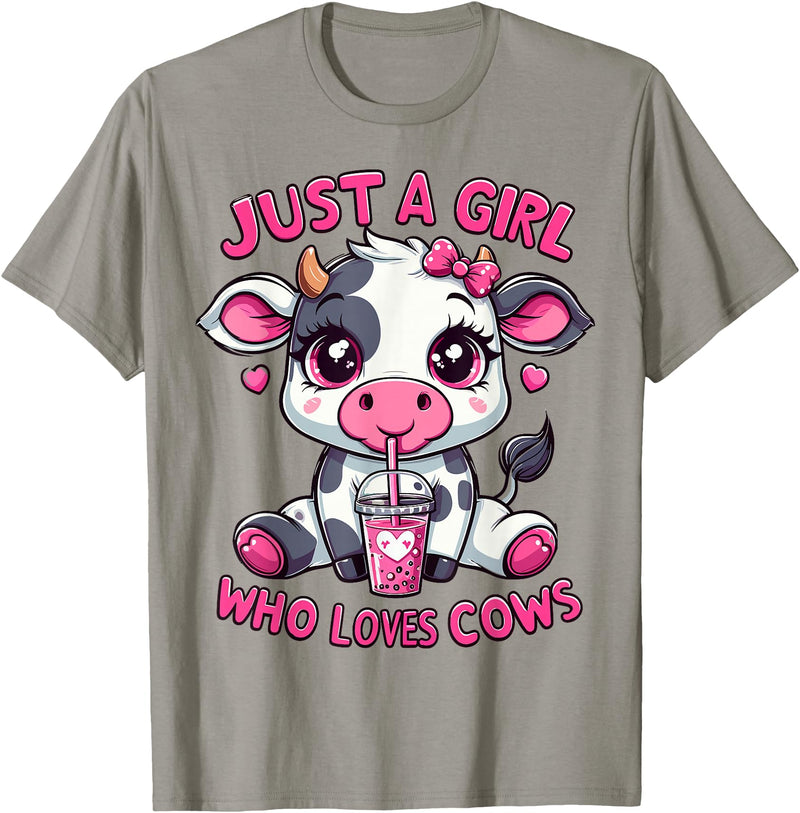 Cute Cow Lover Cow Just A Girl Who Loves Cows T-Shirt - Slate Grey