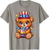 Kawaii Red White and Blue Fourth July Little Kids Cute Teddy Bear Patriotic 4th July Gift Bubble Boba Tea USA T-Shirt - Slate Grey
