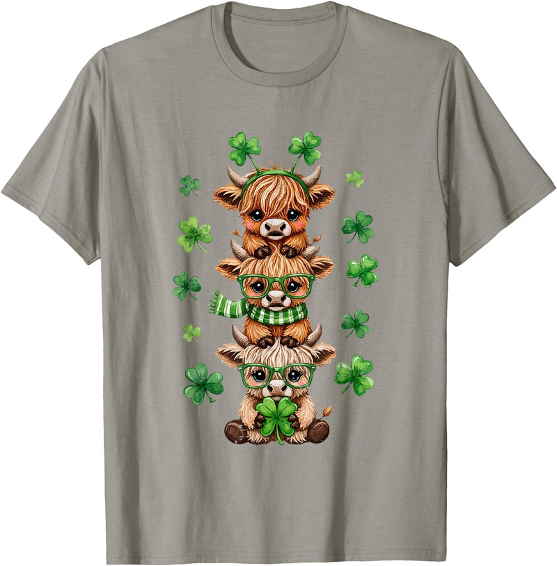 St Patricks Day Highland Cow Lucky Irish Shamrock Funny St Patrick's Day Highland Cow Lucky Shamrock Irish T-Shirt - Slate
