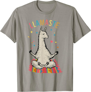 Funny Llama Yoga T-Shirt Llama Llamaste T-Shirt - Slate Grey