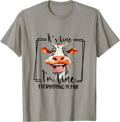 Cow It's Fine I'm Fine Everything Is Fine Teacher Xmas T-Shirt