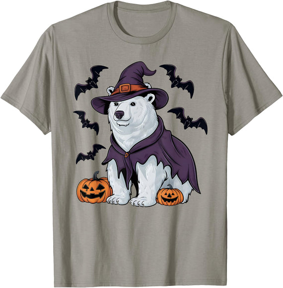 Witch Polar Bear Halloween Tees Polar Bear Halloween Costume Scary Pumpkin Bat Witch T-Shirt - Slate Grey