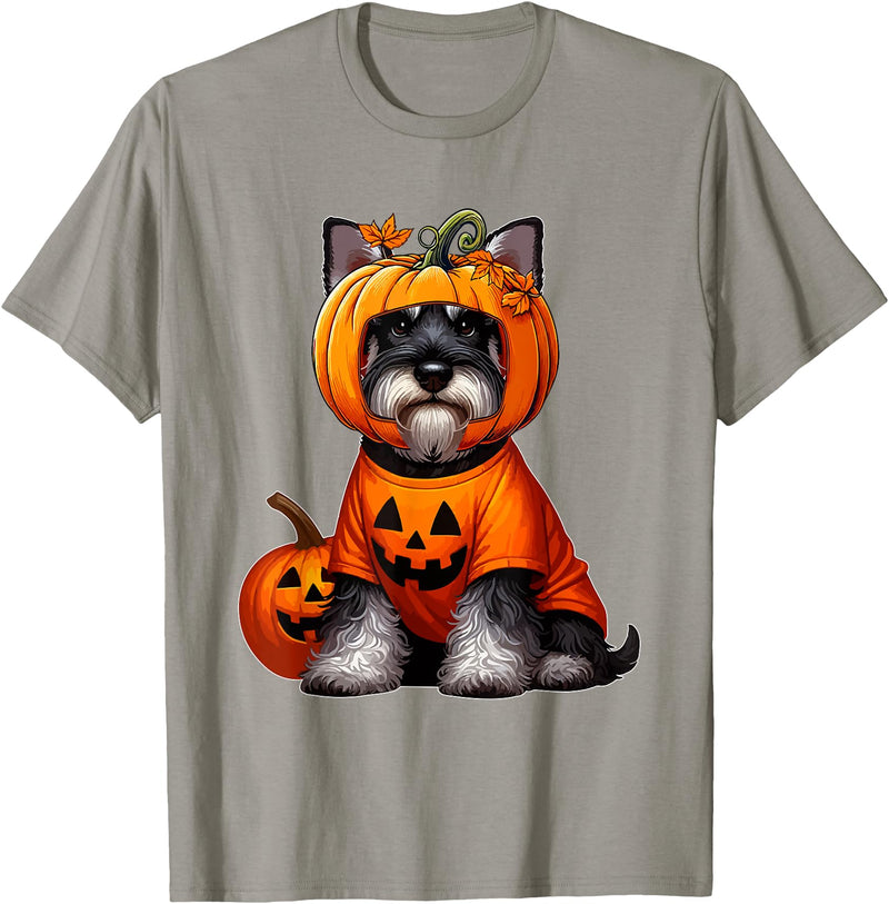 Dog Thanksgiving Costume Schnauzer Cosplay Horror Carved Pumpkin Halloween Owner Kids T-Shirt - Slate Grey