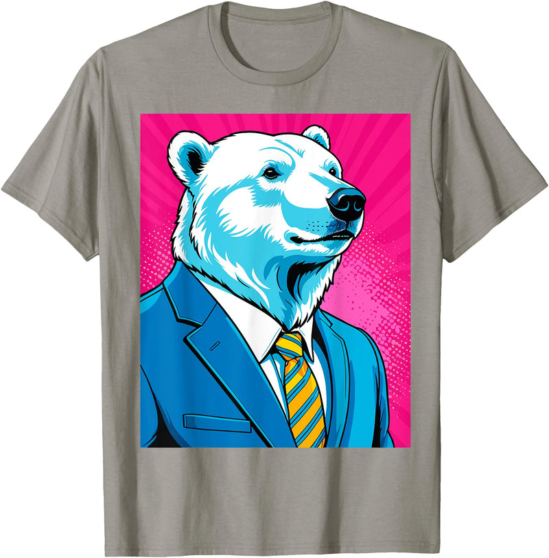 Pop Art Graphic Designs Co. Pop Art Polar Bear in Business Suit T-Shirt - Slate Grey