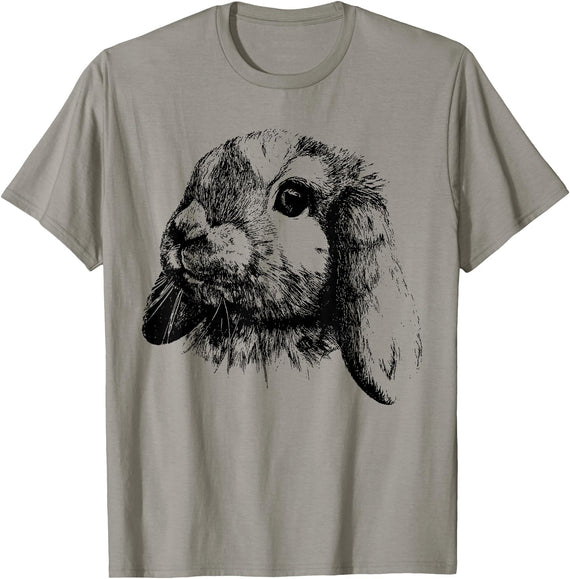 Rabbit Bunny Realistic Drawing , Graphic Lop Eared Bunny T-Shirt in Slate Grey