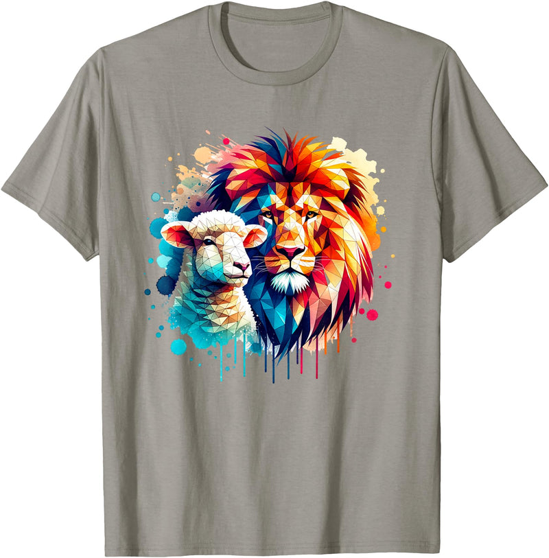 Christian Clothing Lion And Lamb Christian Art Lion And Lamb Geometric Christian Clothing T-Shirt - Slate Grey