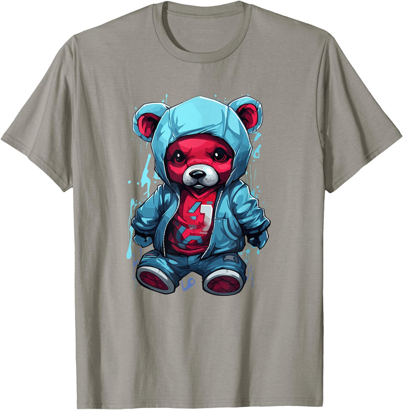 Teddy Bear Hoodie Street Style Urban Art Teddy Bear Hoodie Cool Street Style T-Shirt - Slate Grey