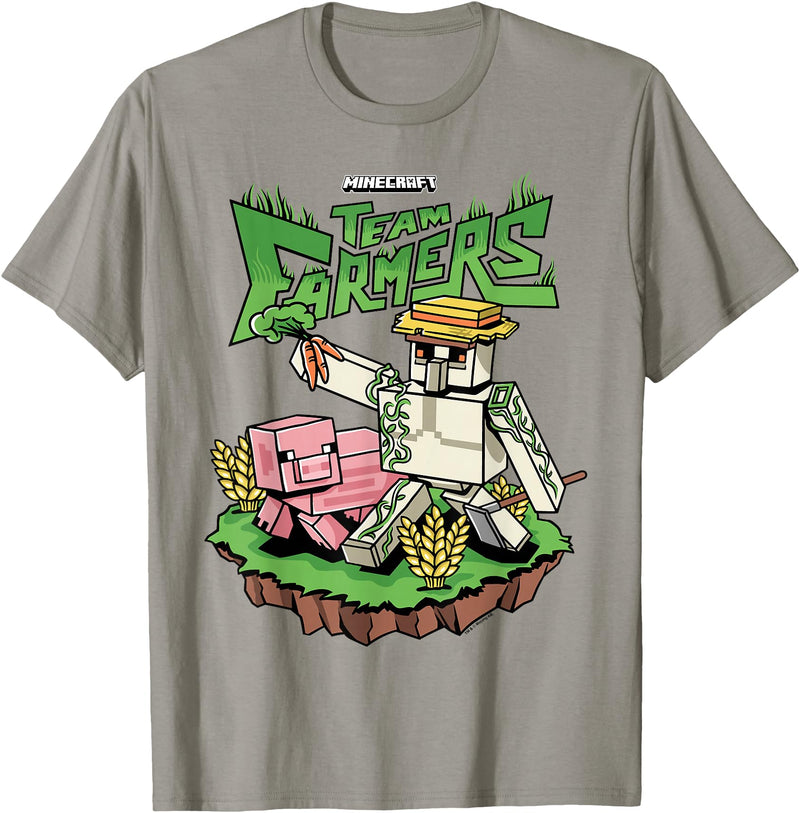 Minecraft Team Farmers Iron Golem & Pig Grow Wheat & Carrot T-Shirt - Slate Grey