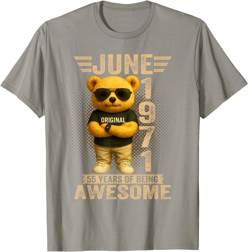 June 1971 55th Birthday Gifts for Men Women 55 Year Old June 1971 Teddy Bear 55th Birthday Men Women T-Shirt - Slate Grey