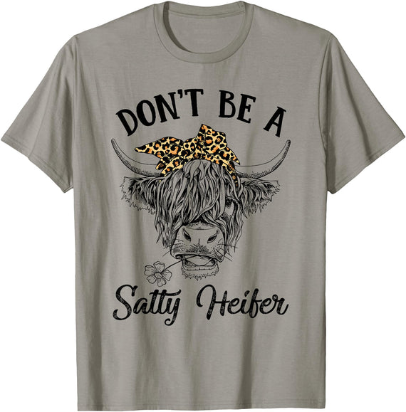 Dont Be A Salty Heifer Cute Cow Shirts for women Don't Be A Salty Heifer Vintage Cow Leopard Bandana Cowgirl T-Shirt - Slate