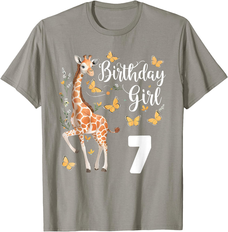 Giraffe Birthday Party by LazyPanda Giraffe 7th Birthday Girl 7 Years Old Giraffe Lover T-Shirt - Slate Grey
