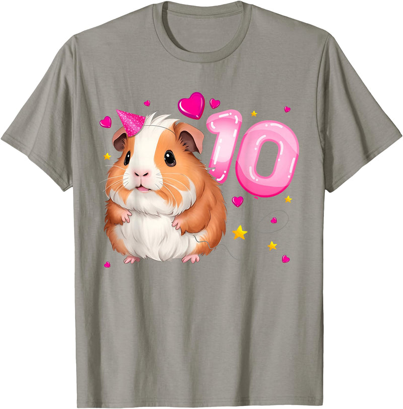 Birthday Girl by Content Design Studio 10th Birthday Girl 10 Years, Guinea Pig and Big Number 10 T-Shirt - Slate Grey