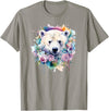 Colorful Polar Bear Kids Arctic Wildlife Painting Polar Bear Floral Watercolor Animal Cute Polar Bear Face T-Shirt - Slate Grey
