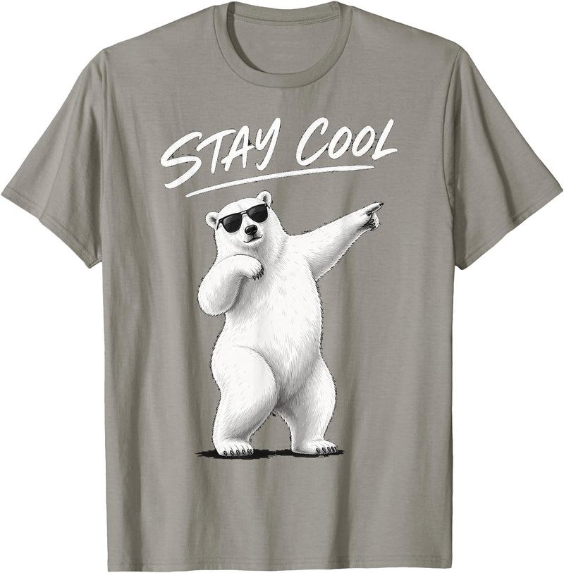 Polar Bear Enthusiast Apparel Polar Bear Wearing Sunglasses with Stay Cool Quote T-Shirt - Slate Grey