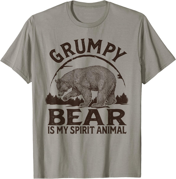 Funny Sarcastic Sayings Gifts For Men & Women Grumpy Bear Is My Spirit Animal Sarcastic Quote Bear Graphic T-Shirt - As Pictured