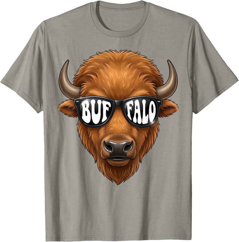 generic Buffalo with Sunglasses Wildlife Graphic for Men Women Kids T-Shirt - Slate Grey