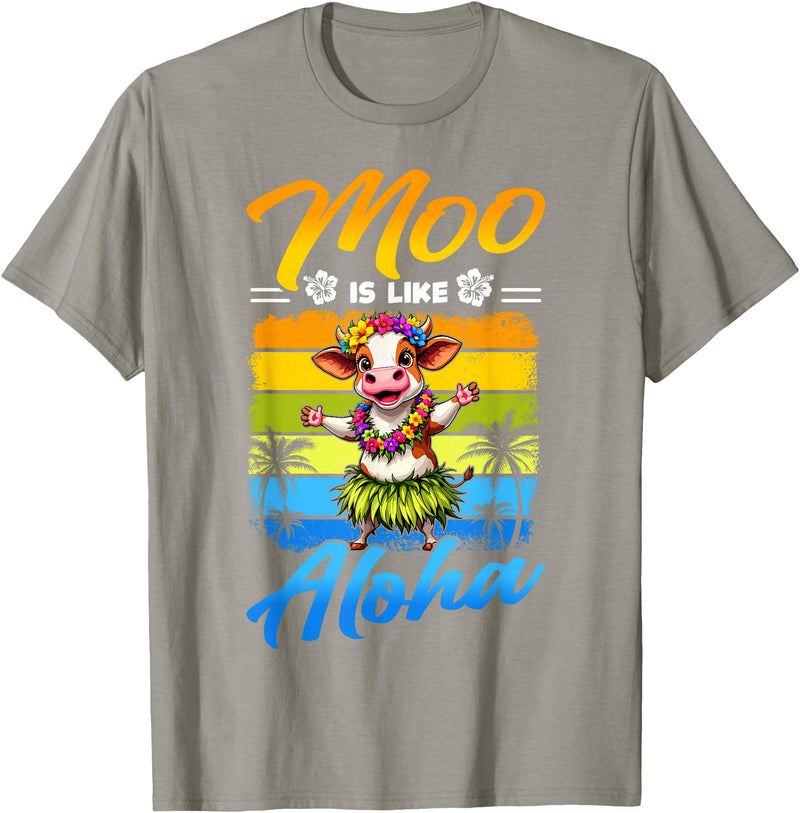Aloha Animal Hawaii Flower Chain Hula Dance Art Hawaii Animal Haku Lei Grass Skirt Hula Dance Aloha Cow T-Shirt - Slate Grey