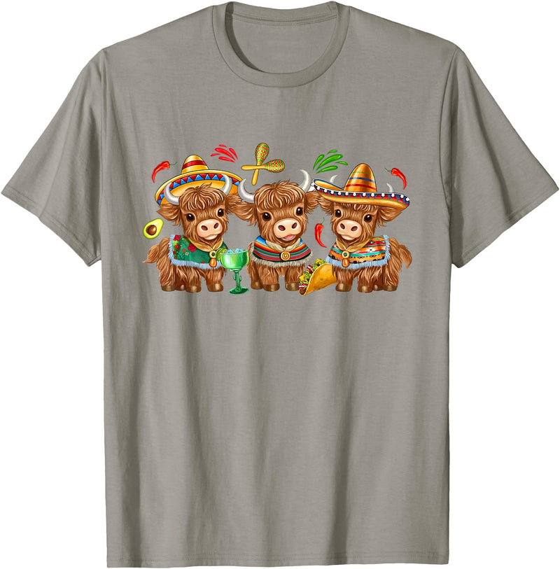 Funny Cinco De Mayo Highland Cow Mexican Fiesta Cute Cinco De Mayo Highland Cow Sombrero Mexican Fiesta T-Shirt - Slate Grey