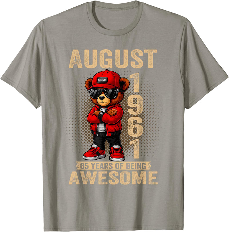 Born in 1961 August 65th Birthday Gifts For Women August 65th Birthday Men Women 1961 Awesome Teddy Bear T-Shirt - Slate Grey