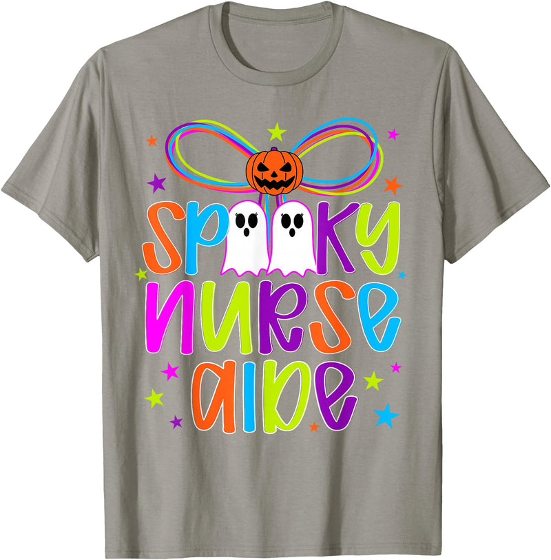 Coquette Halloween Nurse Aide Ghost Spooky Nurse Aide Halloween Nursing Aide Preppy T-Shirt - Slate Grey