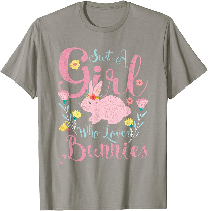 Just a Girl Who Loves Bunnies Rabbit T-Shirt (Black) in Slate Grey