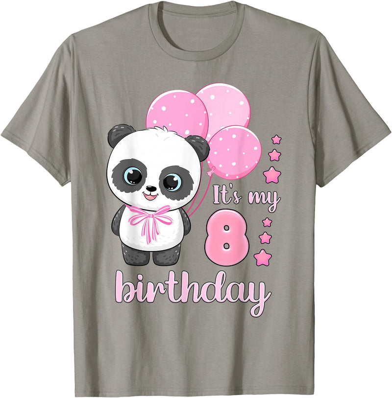 Birthday Gifts for Girls by Content Design Studio Birthday Girl 8 Panda Pink Balloons T-Shirt - Slate Grey