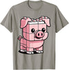 BlockPals DM Funny Pink Brick Pig Building Blocks Farm Animal Character T-Shirt - Slate Grey