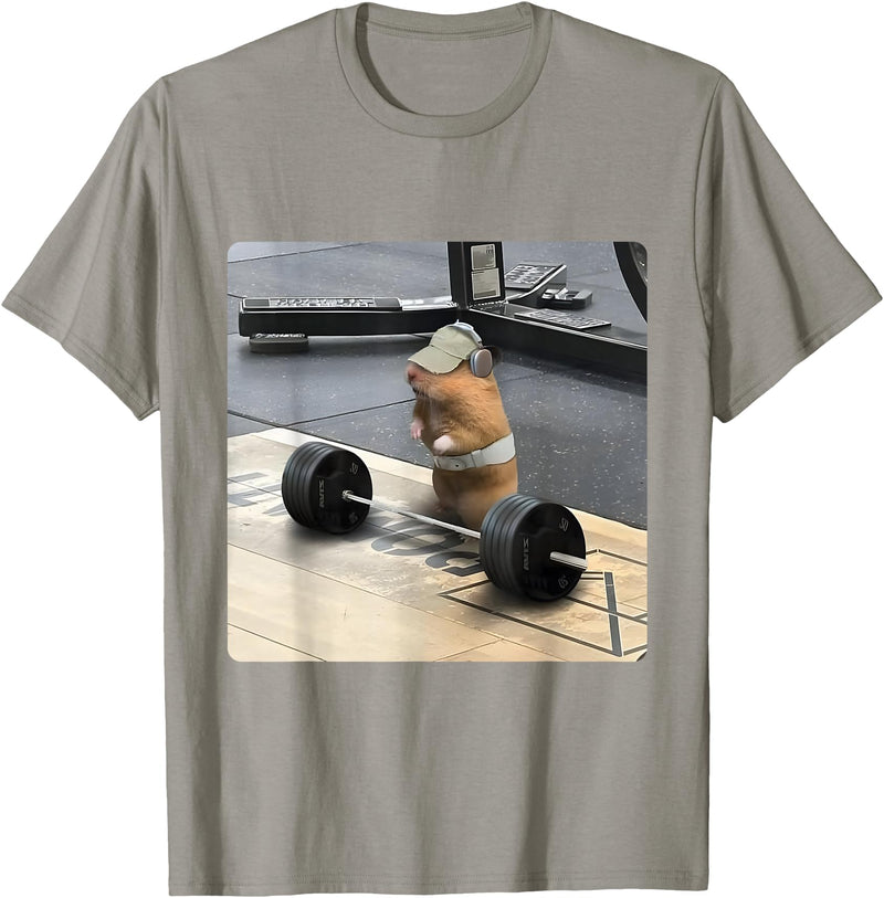 Hamster Deadlift Training Funny Cute Rat Weightlifting Meme T-Shirt - Slate Grey