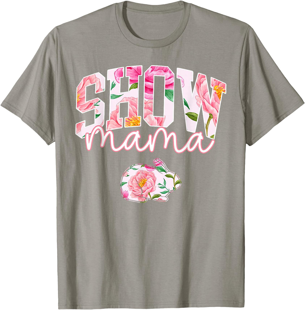 Stock Show Rabbit Mom Livestock County Bunny Mama Floral T-Shirt in Slate Grey