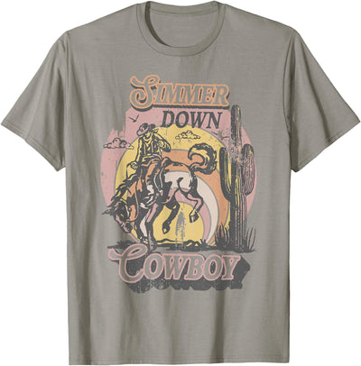 Down Cowboy Vintage Punchy Cowboy Killers Simmer Summer T-Shirt