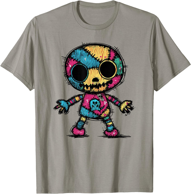 Colorful Punk Rock Goth Skeleton Halloween Colorful Skull Patchwork Skeleton Art T-Shirt - Slate Grey