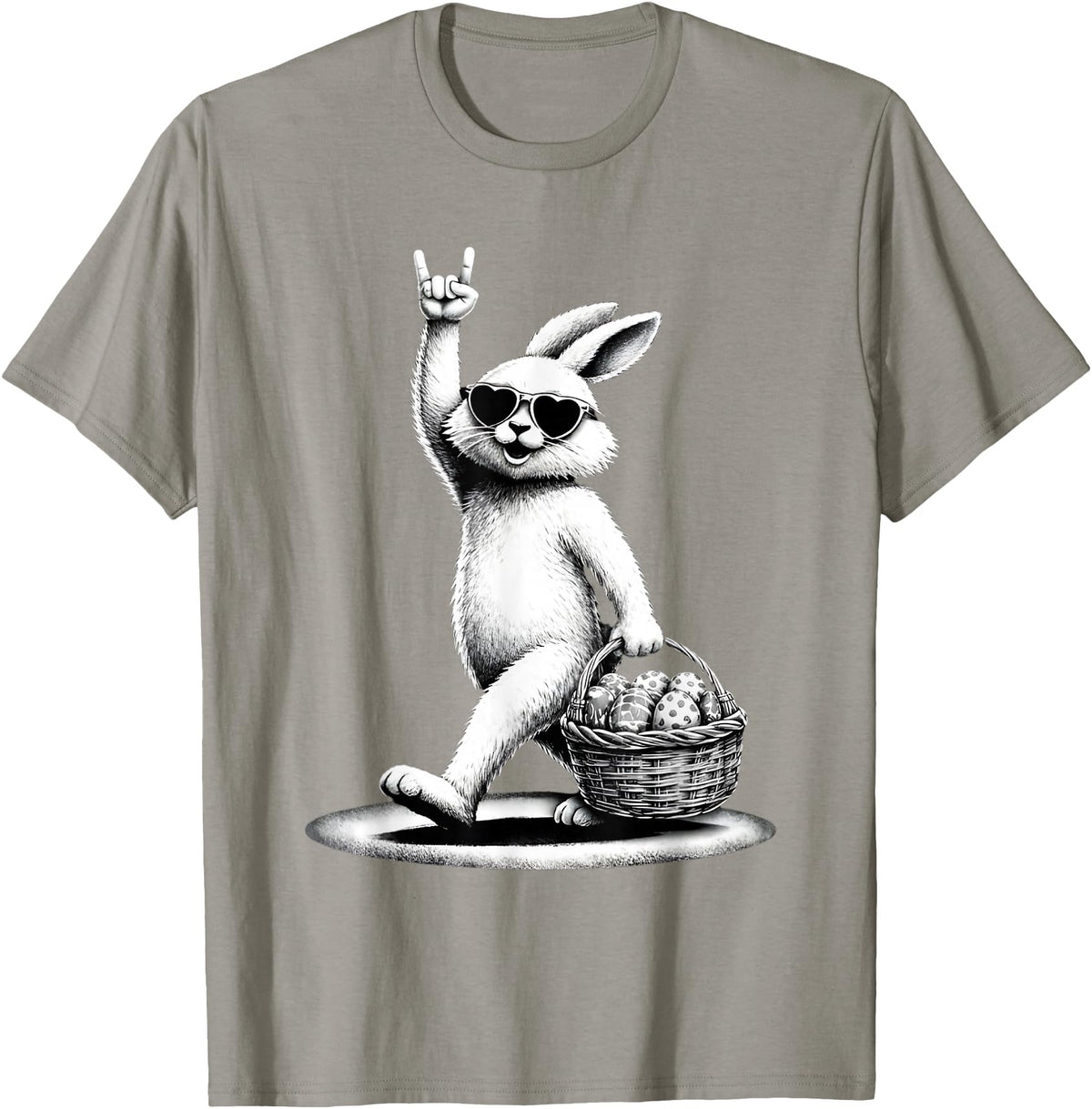 Funny Bunny Rabbit Rock on Men Women Kids Easter Day T-Shirt in Slate Grey