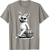 Funny Bunny Rabbit Rock on Men Women Kids Easter Day T-Shirt in Slate Grey