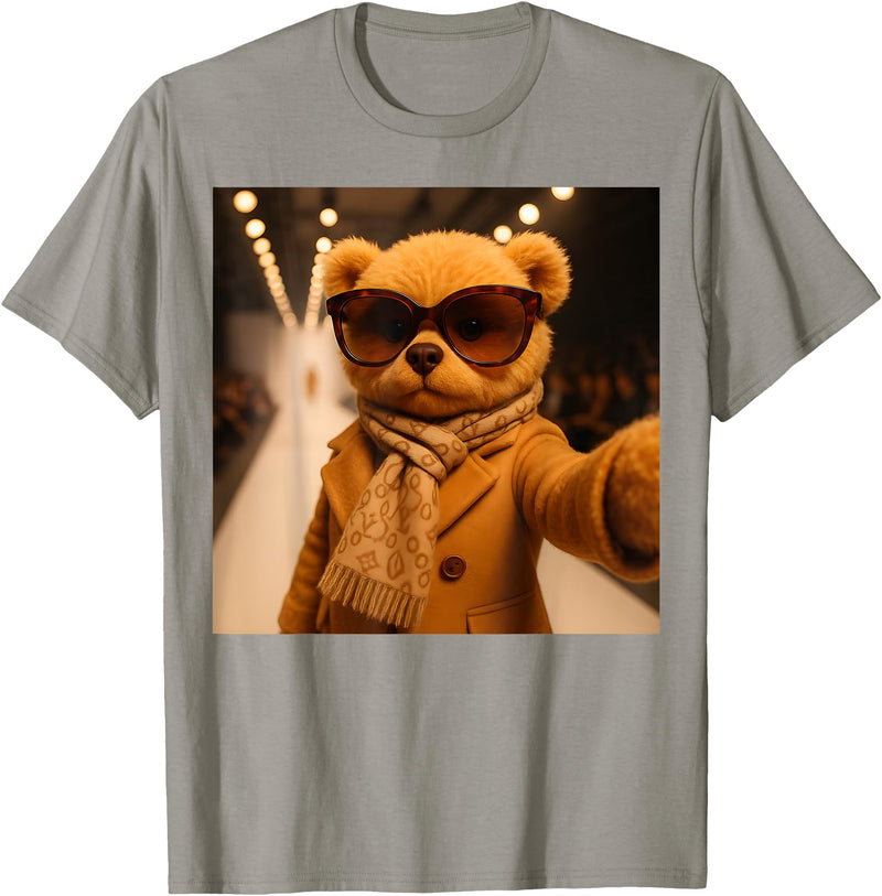 Fashion Show Party Girls Teddy Bear Graphic Design Teddy Bear Fashion Runway Selfie Catwalk Stylish Girls Women T-Shirt - Slate Grey