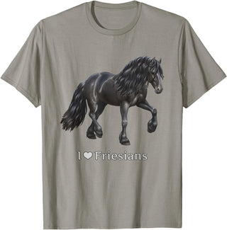 Horse Lover Art by CSForest I Love Friesians Black Friesian Draft Horse Lovers Gift T-Shirt - Slate Grey