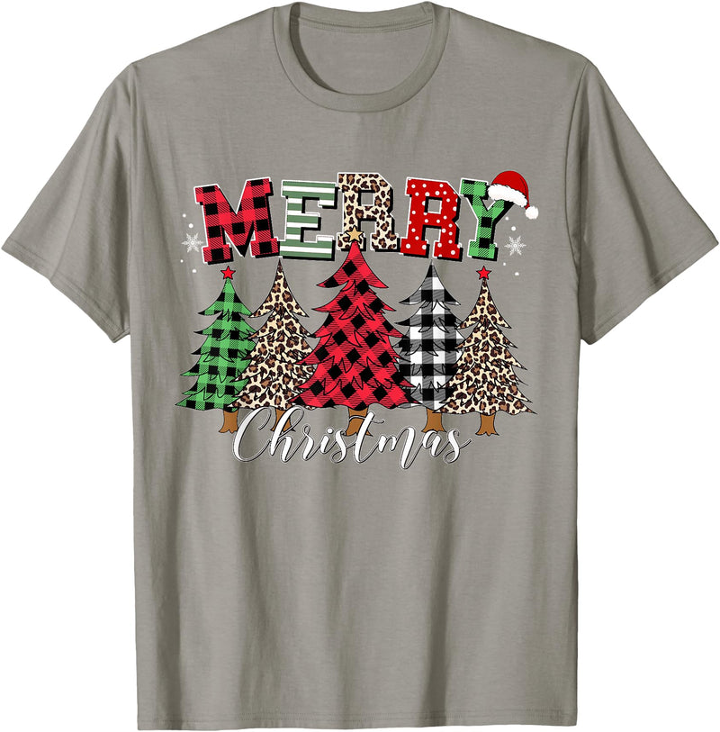 Merry Christmas Leopard Buffalo Red Plaid for Men Women T-Shirt - Slate Grey