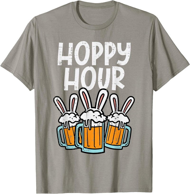 Hoppy Bunny Rabbit Ear Funny Happy Easter Day Men Women T-Shirt in Slate Grey