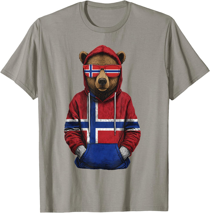 Cool Norwegian Roots Norway Norway Roots Bear Norge Norwegian Flag T-Shirt - Slate Grey